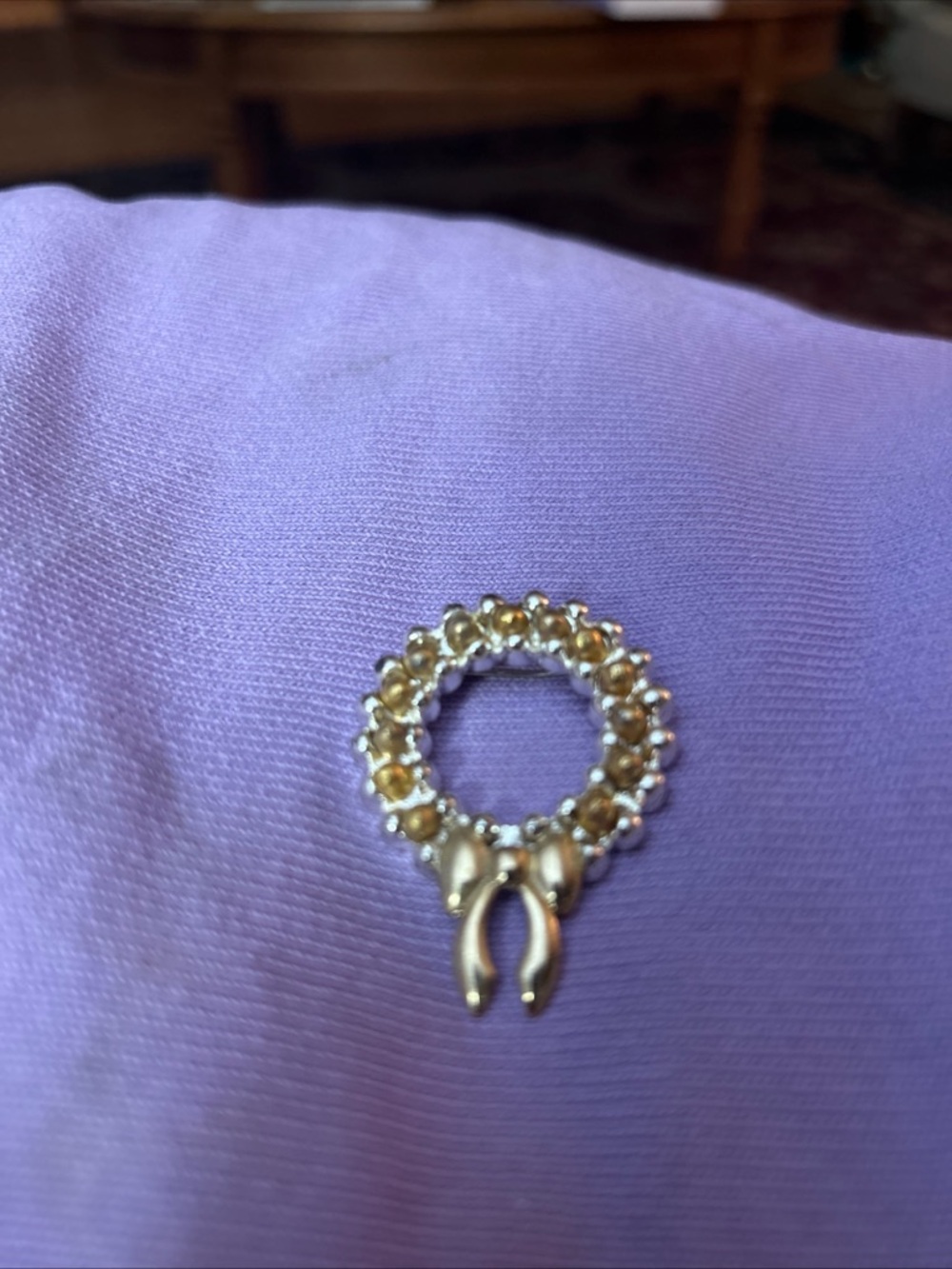 Gold and silver Vintage Christmas Wreath Brooch/Pin